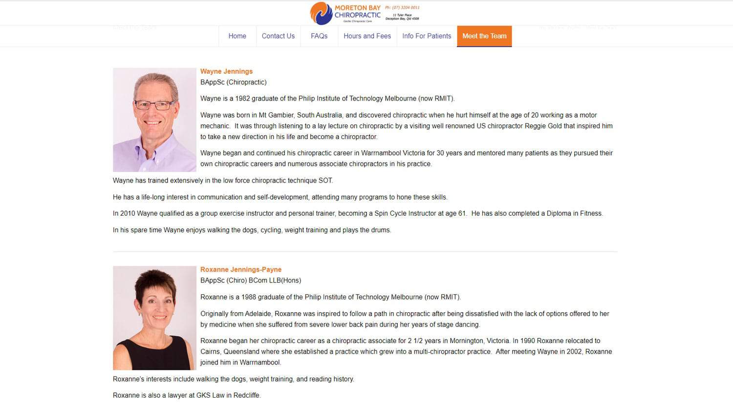 Moreton Bay Chiropractic Meet The Team Page