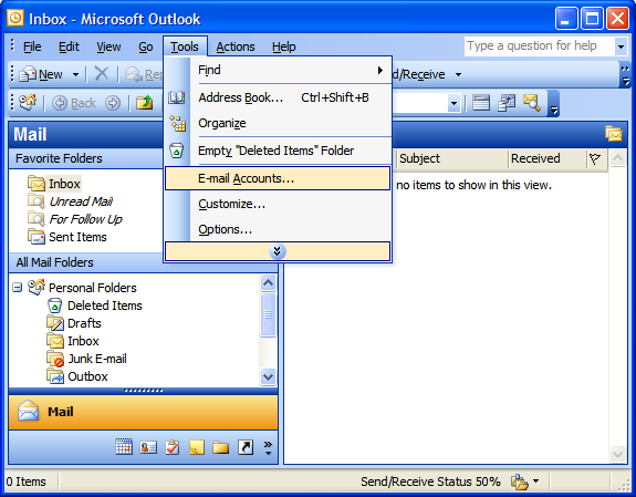 Outlook 2003 Email Accounts