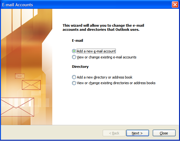 Outlook 2003 Add New Email Account